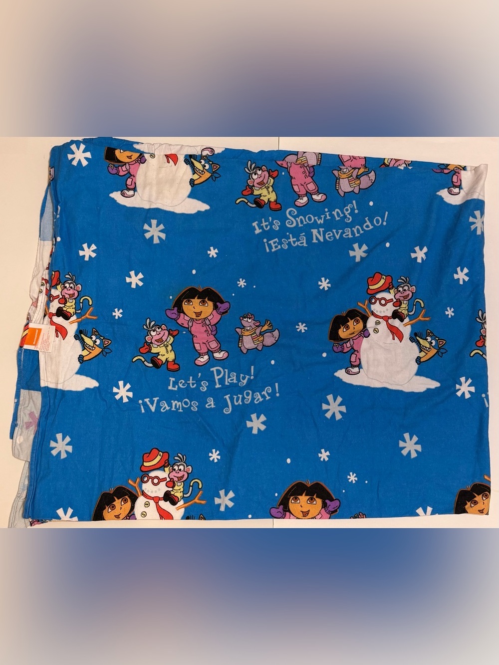 Dora the Explorer Winter Twin Flat Bed Sheet and Pillowcase Fabric Vintage